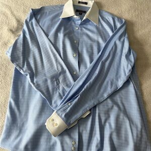 Elegant Blue Dress Shirt with White Accents